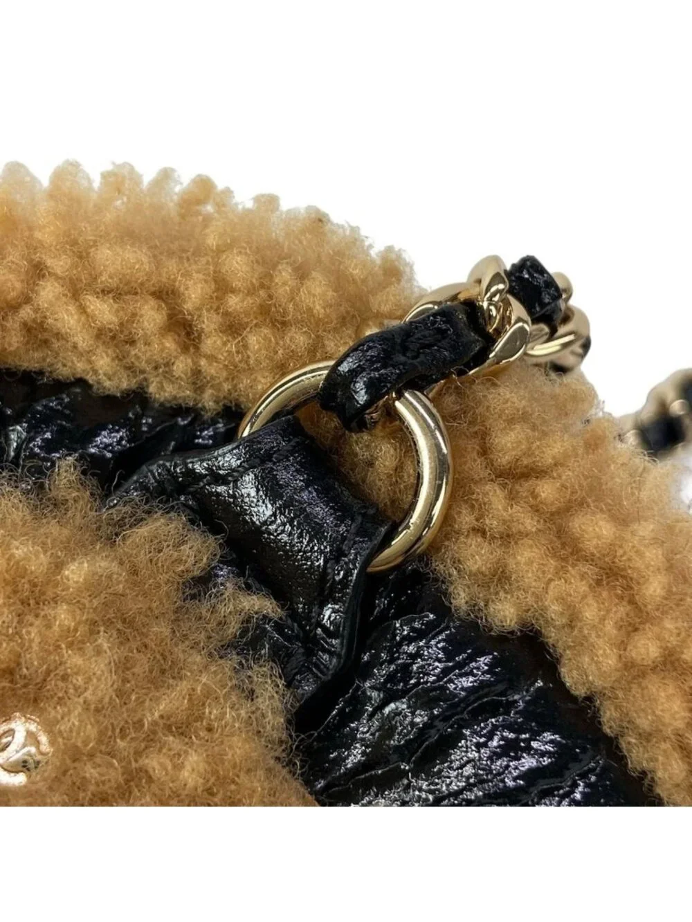 Chanel Waist Pouch CC Mania Black Light Brown Gold CC Logo Shearling